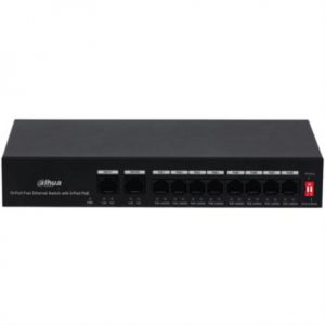 Switch PoE Dahua 10 Puertos Fast Ethernet/8 Puertos Poe/2 Puertos Uplink/65 Watts Totales