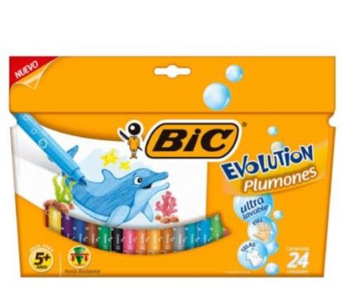 Plumones BIC Evolution Ultra Lavables Colores Surtidos C/24 Pzas