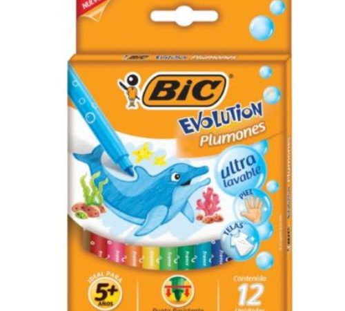 Plumones BIC Evolution Ultra Lavables Colores Surtidos C/12 Pzas