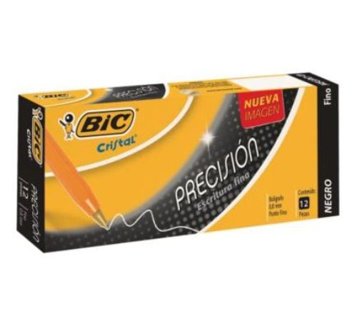 Bolígrafo BIC Cristal Precisión Punto Fino 0.8mm Color Negro C/12 Pzas
