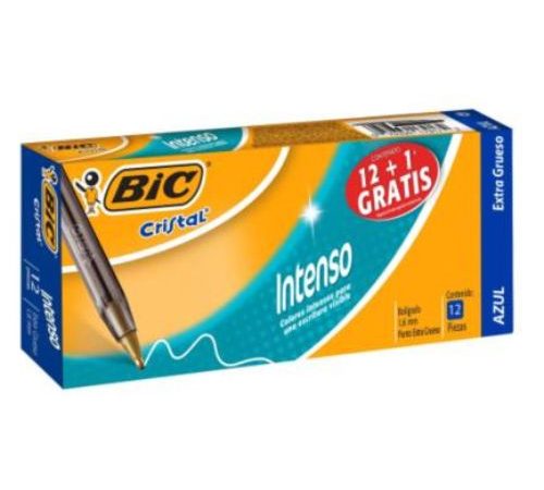 Bolígrafo BIC Cristal Intenso Punto Extra Grueso 1.6mm Color Azul C/12 Pzas