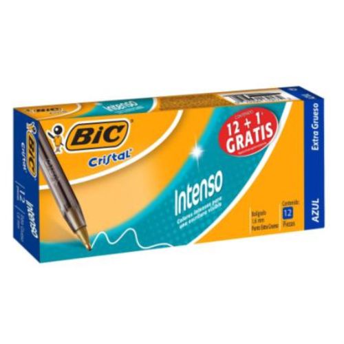 BolĂgrafo BIC Cristal Intenso Punto Extra Grueso 1.6mm Color Azul C/12 Pzas
