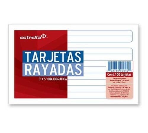 TARJETA ESTRELLA BIBLIOGR?FICA 3X5 RAYA C/100